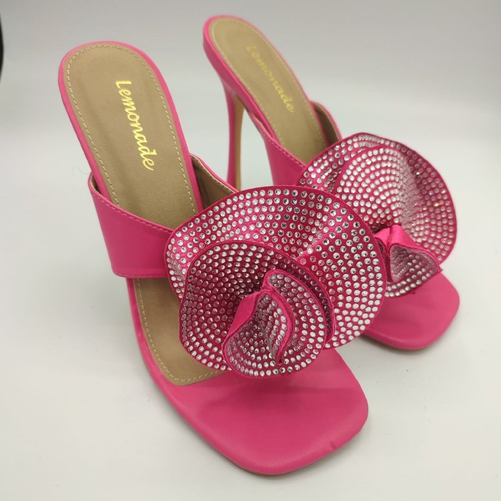 Lemonade barbie pink sandal heels flower rhinestones